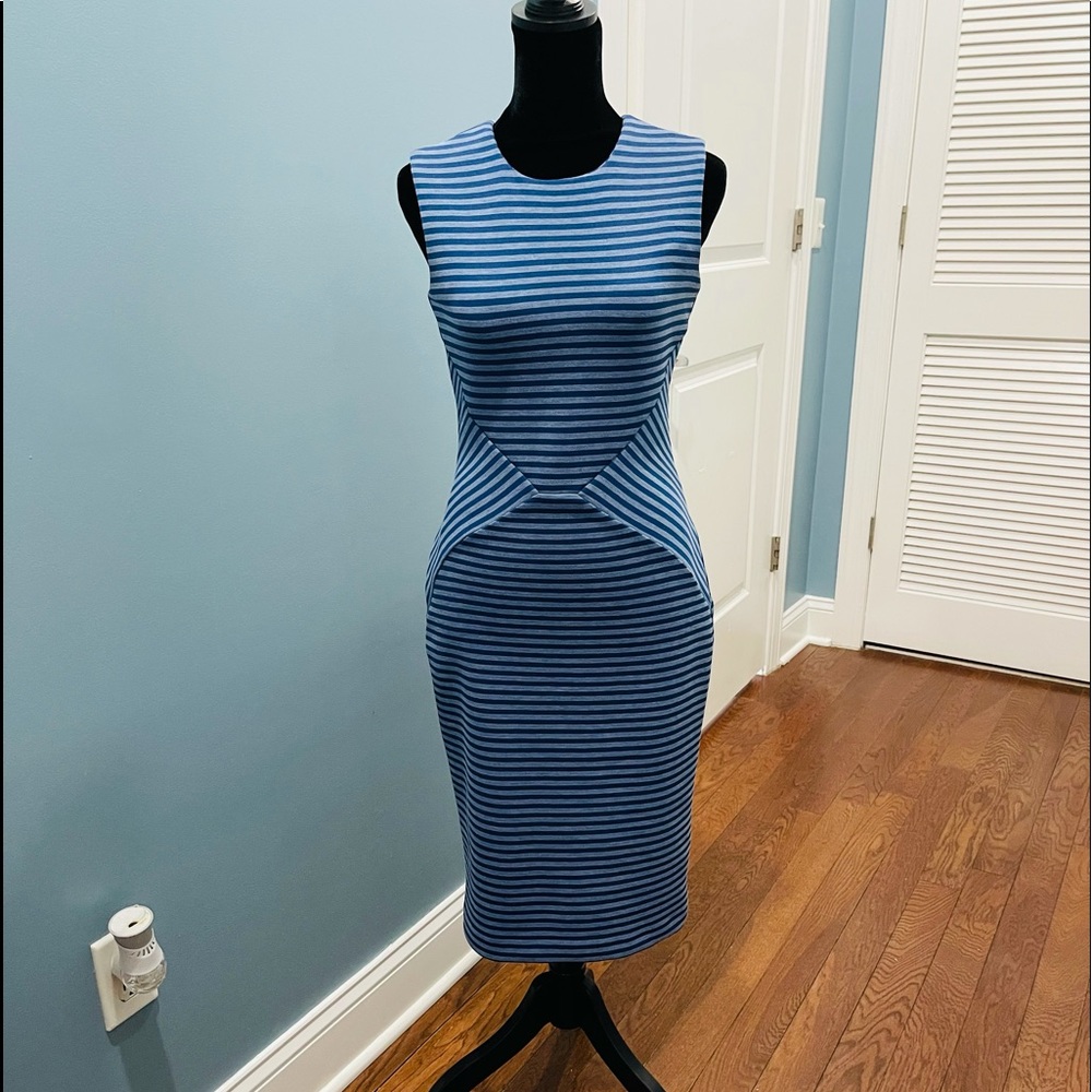 Calvin Klein blue stripe scuba Bodycon Dress US 2